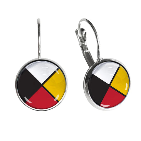 Dome Glass Earrings - Medicine Wheel (5879)
