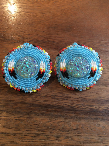 Beaded shield Earrings with feather design (BER-F01)