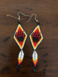 Brick stitch beaded earrings with bear paw and feather (BSC-BPAW)