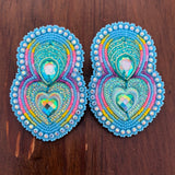 Beaded Glam Earrings - Heart with Teardrop