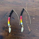 Gold Feather Earrings with Beading (GOLD-FEA)
