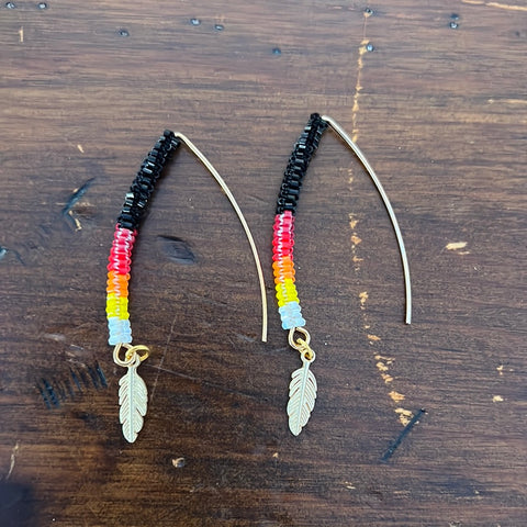 Gold Feather Earrings with Beading (GOLD-FEA)