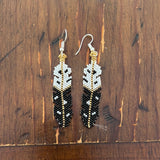 Beaded Brick Stitch Feather Gold Trim Earrings (BSC-FE3E)