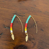 Gold Feather Earrings with Beading (GOLD-FEA)