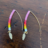 Gold Feather Earrings with Beading (GOLD-FEA)