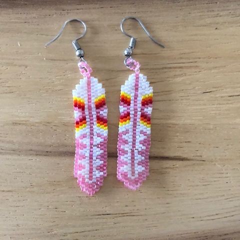 Native american beaded feather earrings on sale