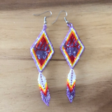 Brick stitch beaded earrings with bear paw and feather (BSC-BPAW)