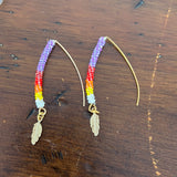 Gold Feather Earrings with Beading (GOLD-FEA)